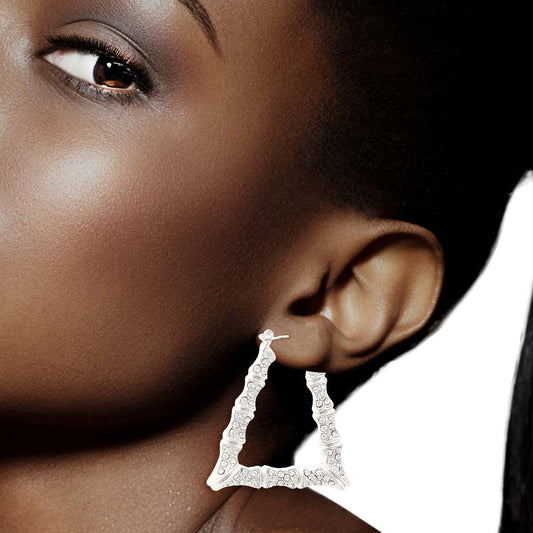 Silver Bling Trapezoid Bamboo Hoops|1.5 inches - Premium Wholesale Jewelry from Pinktown - Just $12! Shop now at chiquestyles