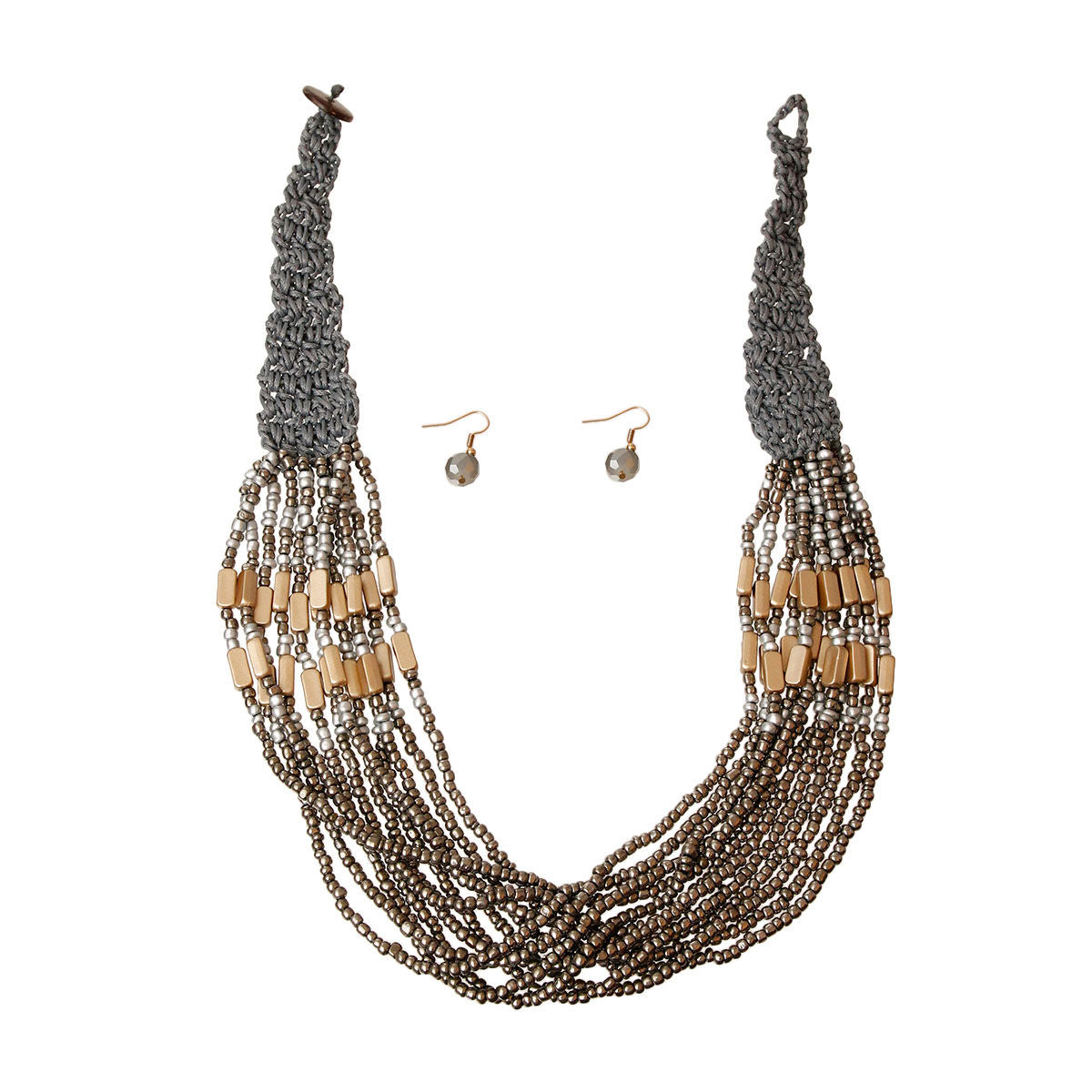 Gray Bead and Woven Cord Set|22 inches - Premium Wholesale Jewelry from Pinktown - Just $22! Shop now at chiquestyles