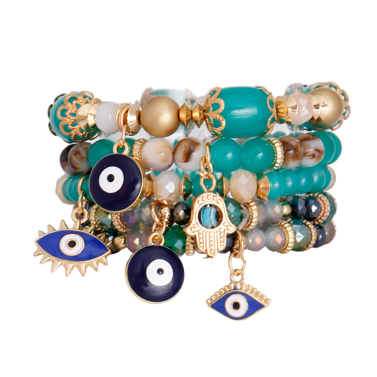 Turquoise Glass Bead Evil Eye Bracelets - Premium Wholesale Jewelry from Pinktown - Just $12! Shop now at chiquestyles