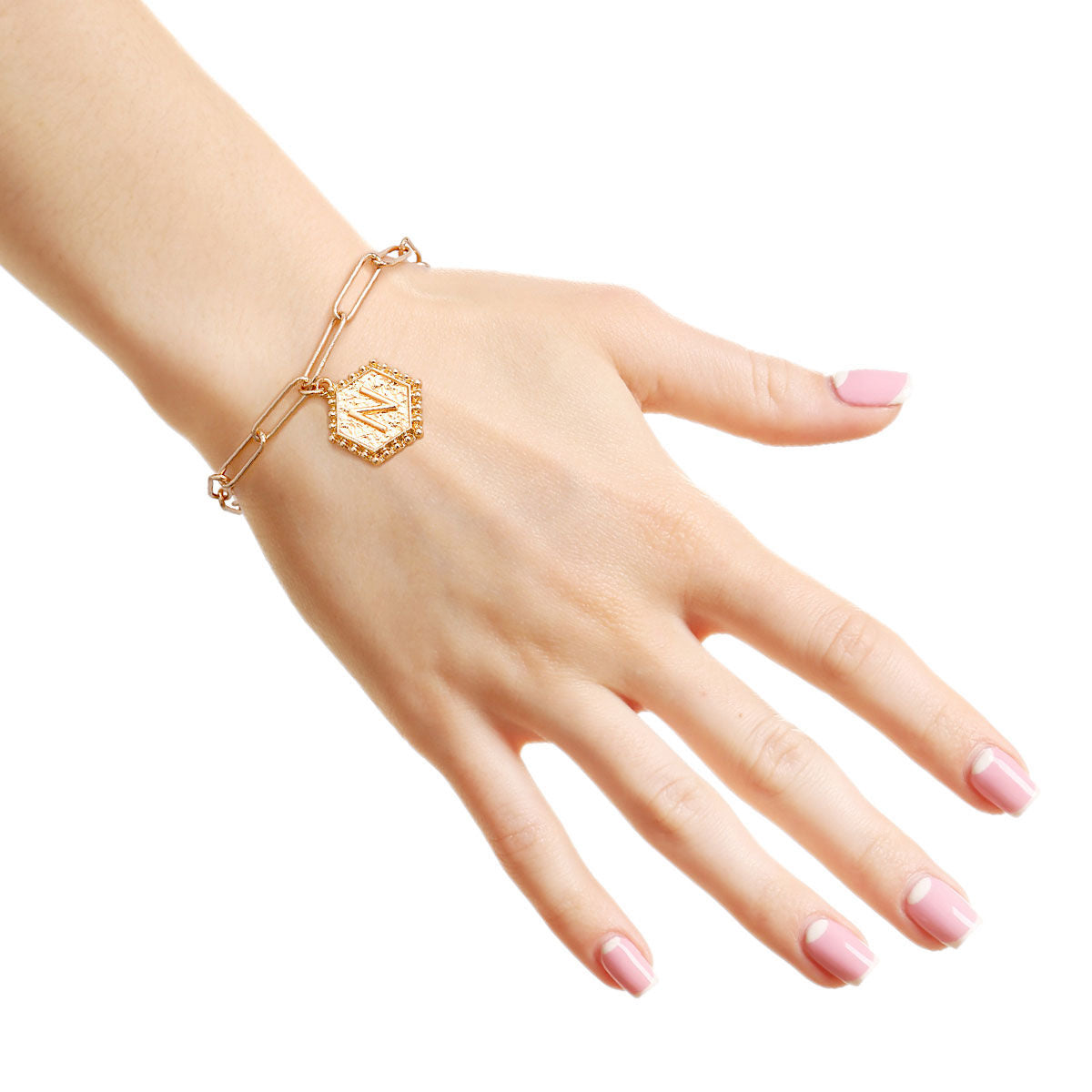 N Hexagon Initial Charm Bracelet - Premium Wholesale Jewelry from Pinktown - Just $8! Shop now at chiquestyles
