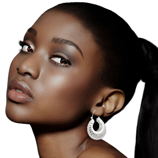 Silver Metal Croissant Hoops|1.25 inches - Premium Wholesale Jewelry from Pinktown - Just $9! Shop now at chiquestyles