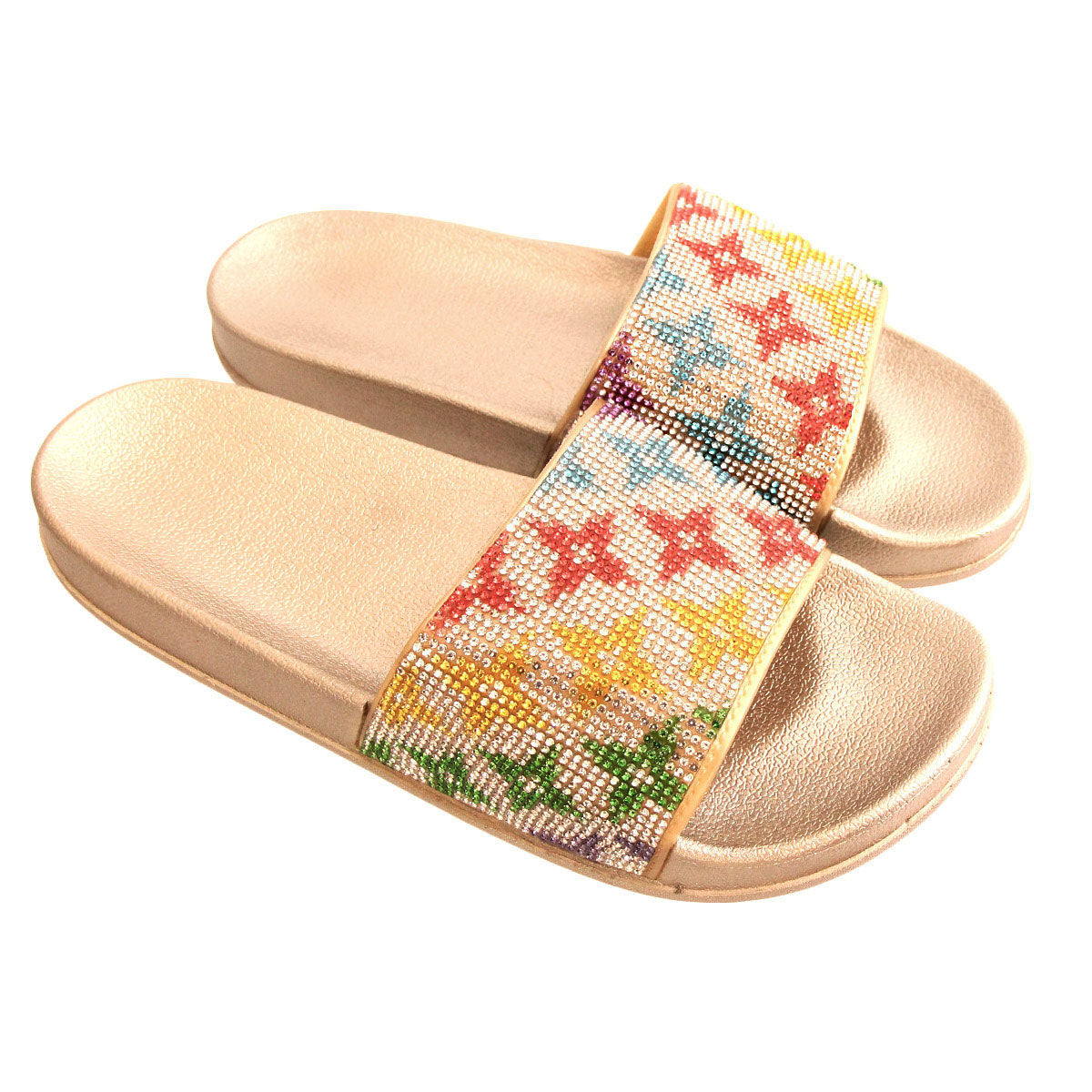 Size 12 Star Flower Gold Slides|Size 12 - Premium Wholesale Fashion Accessories from Pinktown - Just $22! Shop now at chiquestyles