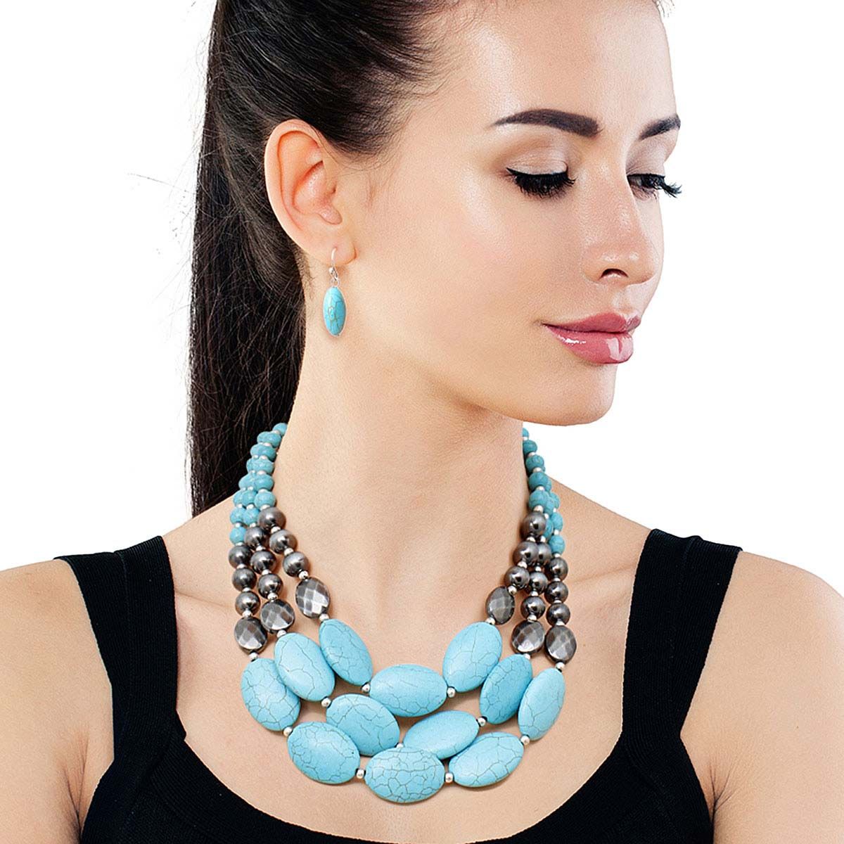 Cracked Turquoise Navajo Pearl Necklace|16 inches - Premium Wholesale Jewelry from Pinktown - Just $18! Shop now at chiquestyles