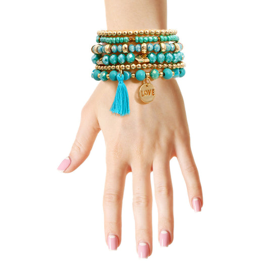 Turquoise Glass Love 6 Pcs Bracelets|Stretch to Fit - Premium Wholesale Jewelry from Pinktown - Just $13! Shop now at chiquestyles