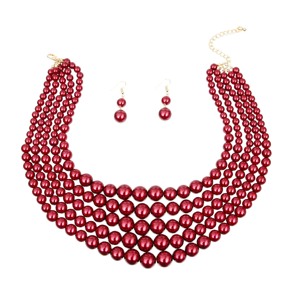 Burgundy Multi Strand Pearl Necklace Set|20 inches - Premium Wholesale Jewelry from Pinktown - Just $17! Shop now at chiquestyles