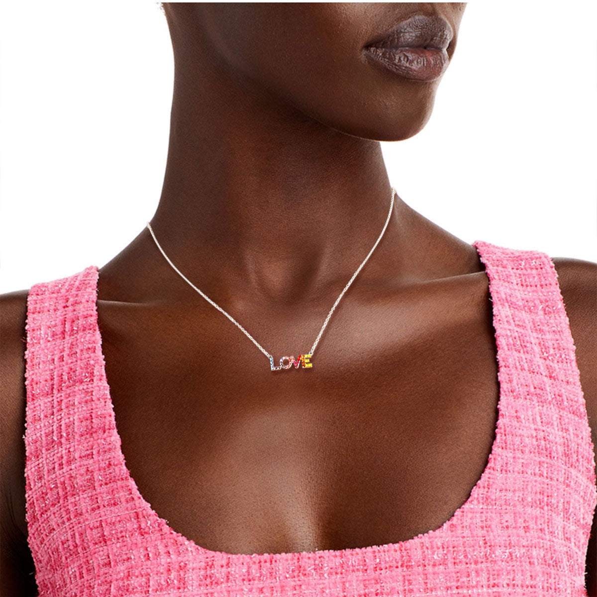 Rainbow Love Silver Chain Necklace - Premium Wholesale Jewelry from Pinktown - Just $7! Shop now at chiquestyles