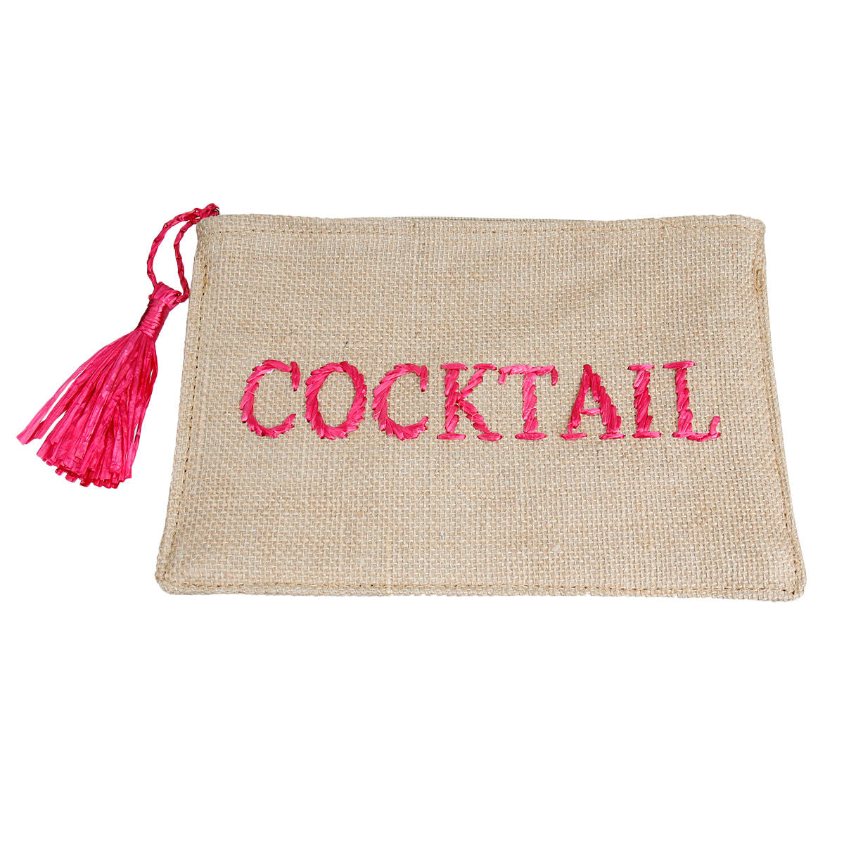 Burlap Clutch with Pink Raffia COCKTAIL Stitching|11 x 7.5 inches - Premium Wholesale Fashion Accessories from Pinktown - Just $25! Shop now at chiquestyles