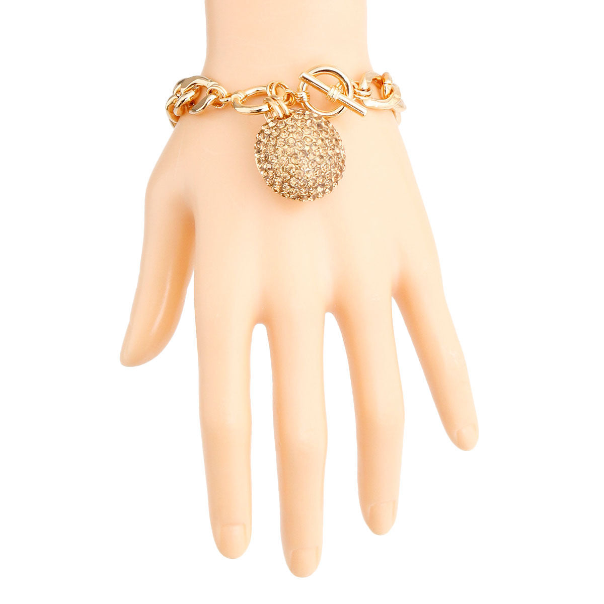 Topaz Pave Ball Toggle Bracelet|8 inches - Premium Wholesale Jewelry from Pinktown - Just $9! Shop now at chiquestyles