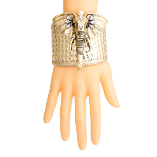 Burnished Gold Pearl Elephant Cuff|Adjustable - Premium Wholesale Jewelry from Pinktown - Just $13! Shop now at chiquestyles