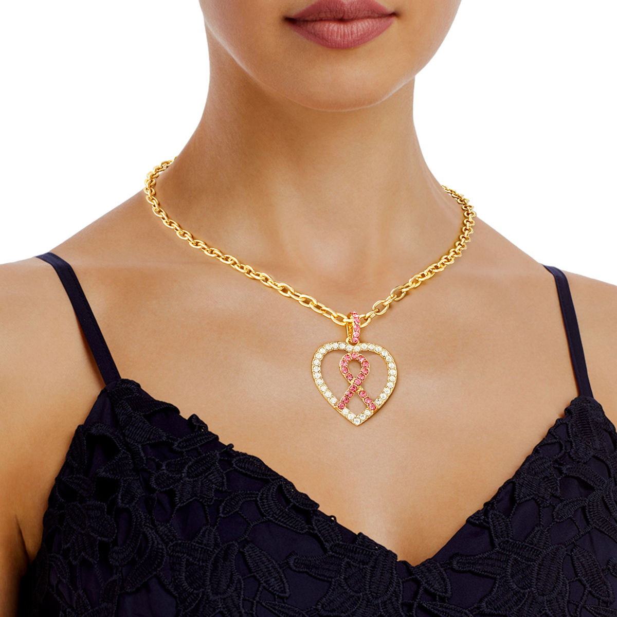 Pink Ribbon Clear Heart Necklace - Premium Wholesale Jewelry from Pinktown - Just $10! Shop now at chiquestyles