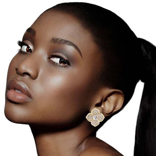 Gold Luxury French Designer Flower Studs|1.25 inches - Premium Wholesale Jewelry from Pinktown - Just $11! Shop now at chiquestyles