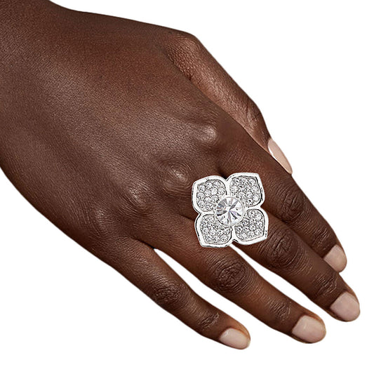 Silver Luxury French Designer Flower Ring|Stretch to Fit - Premium Wholesale Jewelry from Pinktown - Just $9! Shop now at chiquestyles