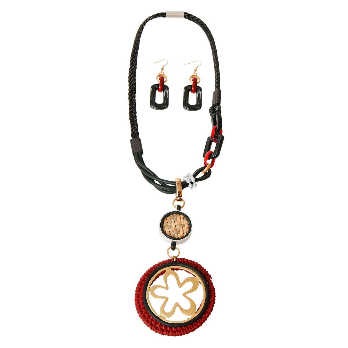 Red and Black Leather Pendant Set|20 inches - Premium Wholesale Jewelry from Pinktown - Just $23! Shop now at chiquestyles