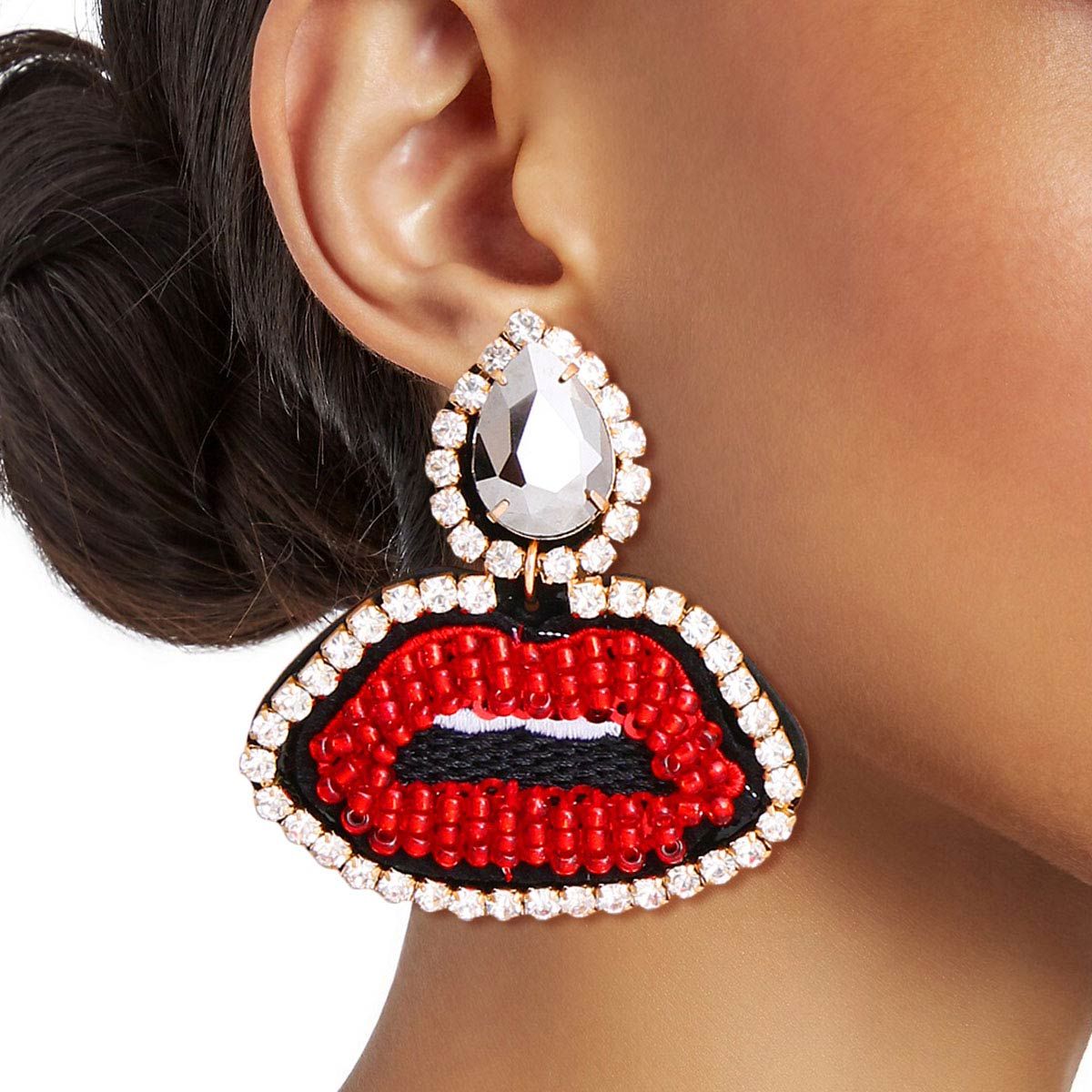 Hematite Teardrop Lips Earrings|2.25 inches - Premium Wholesale Jewelry from Pinktown - Just $18! Shop now at chiquestyles