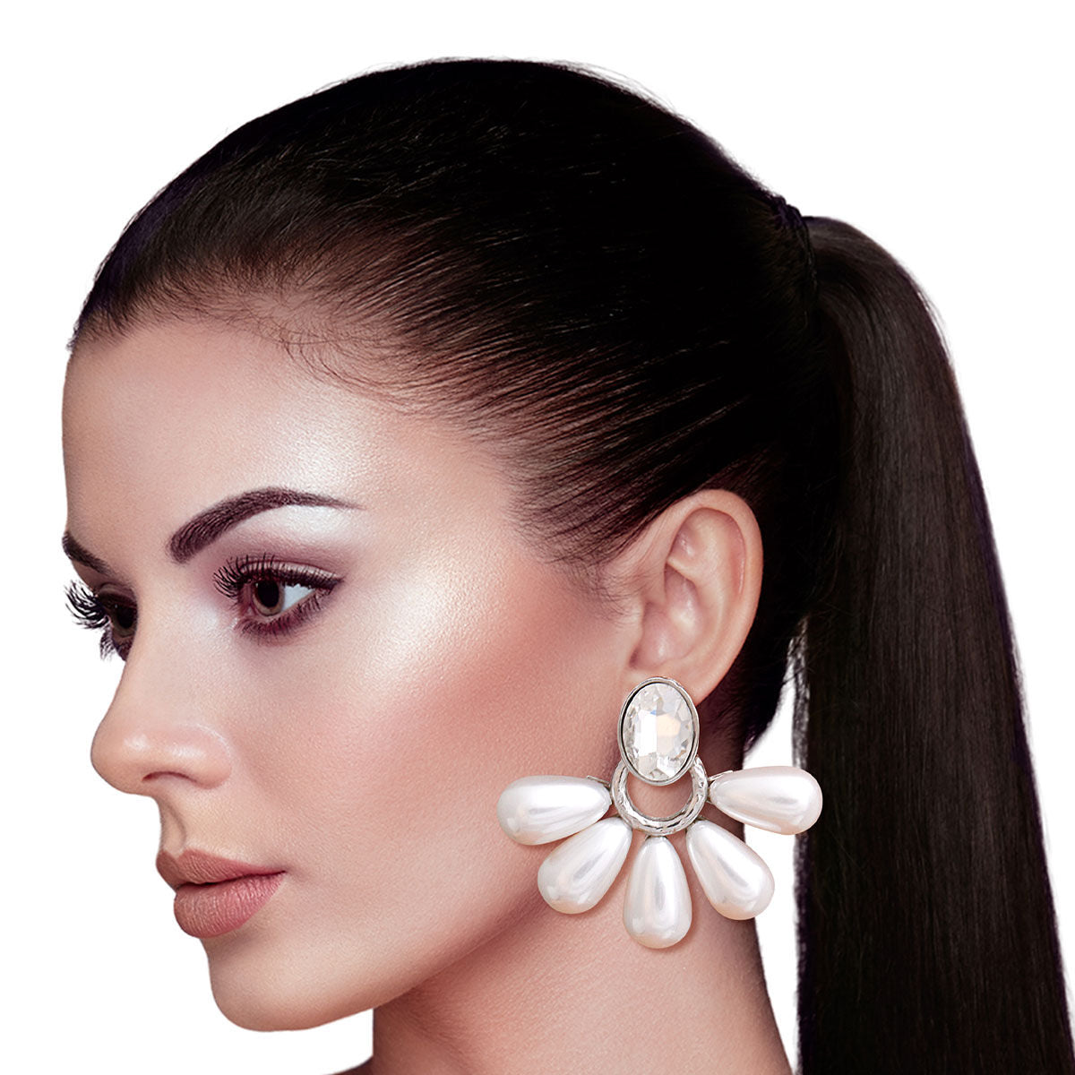 Silver Stud Fan Pearl Earrings - Premium Wholesale Jewelry from Pinktown - Just $13! Shop now at chiquestyles