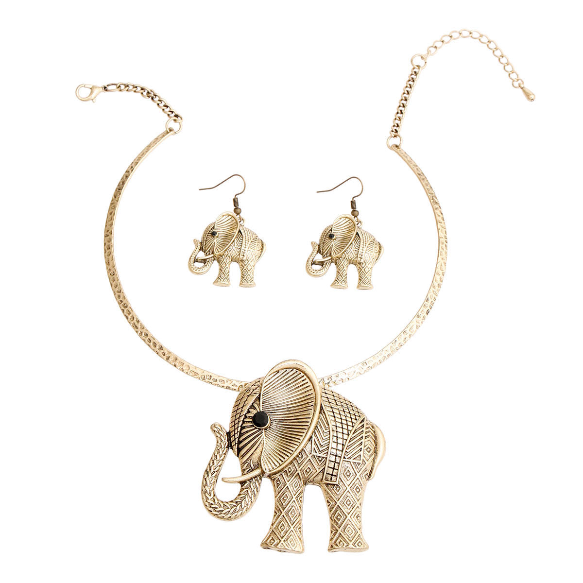 Burnished Gold Hammered Elephant Set|18 inches - Premium Wholesale Jewelry from Pinktown - Just $17! Shop now at chiquestyles