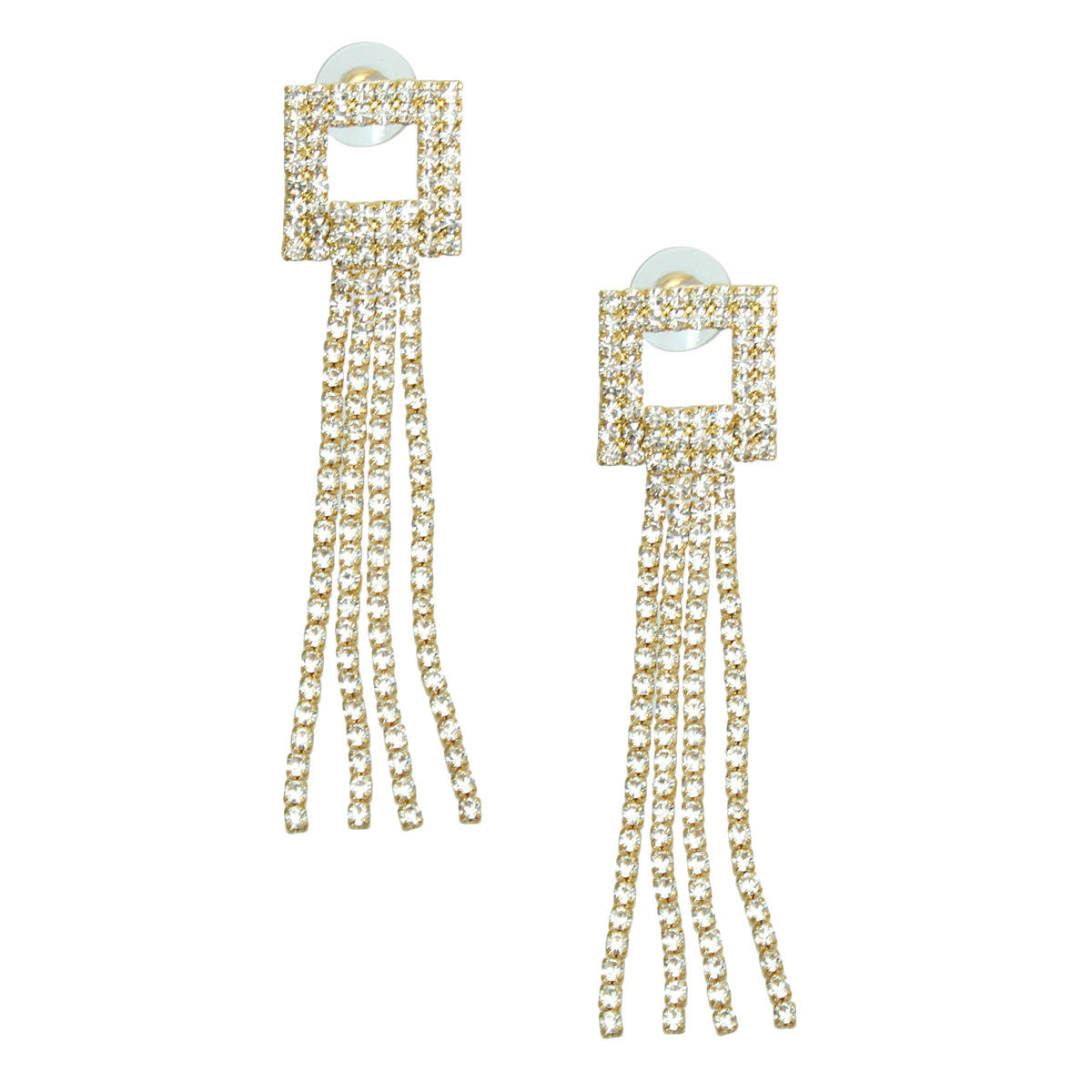 Gold Square Rhinestone Fringe Earrings - Premium Wholesale Jewelry from Pinktown - Just $10! Shop now at chiquestyles