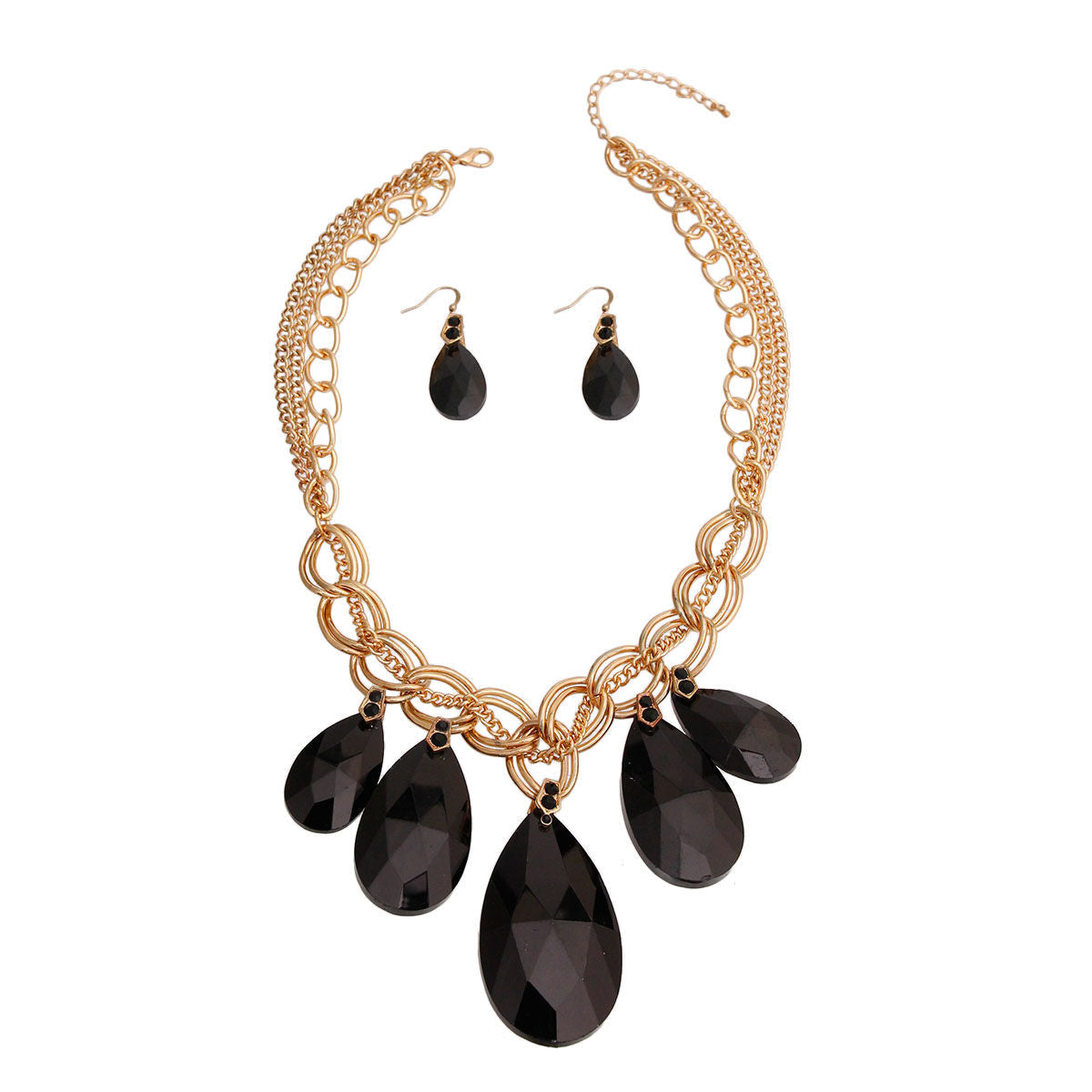 Gold Chains Black Teardrop Set|20 inches - Premium Wholesale Jewelry from Pinktown - Just $21! Shop now at chiquestyles