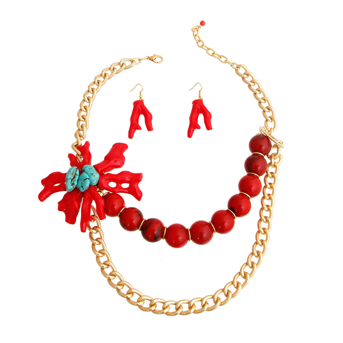 Red and Gold Coral Necklace|20 inches - Premium Wholesale Jewelry from Pinktown - Just $20! Shop now at chiquestyles