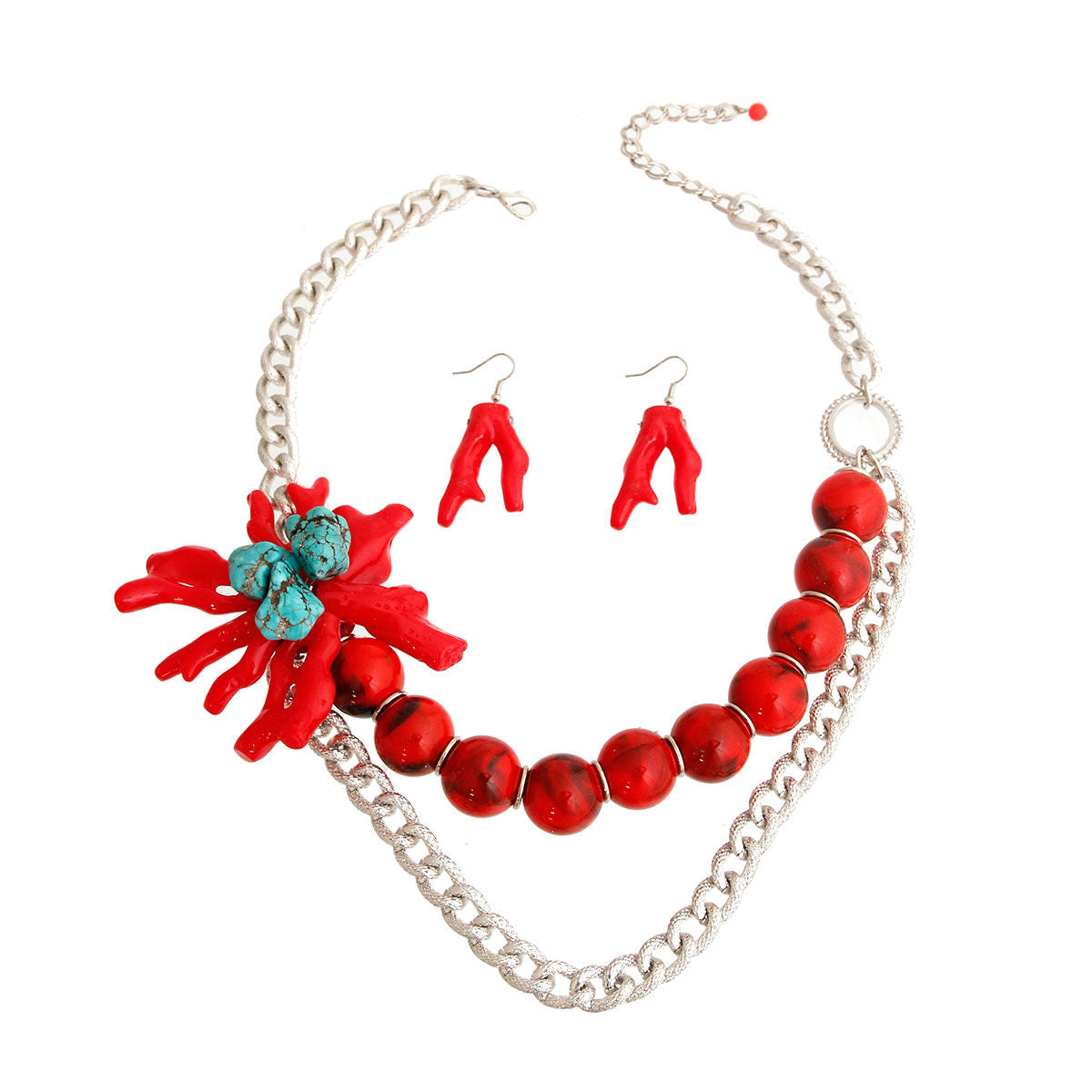 Red and Silver Coral Necklace|20 inches - Premium Wholesale Jewelry from Pinktown - Just $20! Shop now at chiquestyles