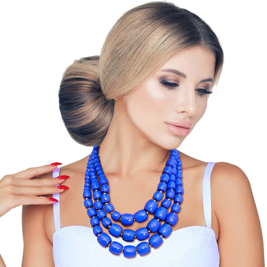 Blue Cylinder Bead Necklace|18 inches - Premium Wholesale Jewelry from Pinktown - Just $14! Shop now at chiquestyles