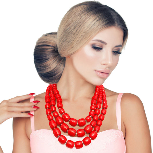 Red Cylinder Bead Necklace|18 inches - Premium Wholesale Jewelry from Pinktown - Just $14! Shop now at chiquestyles