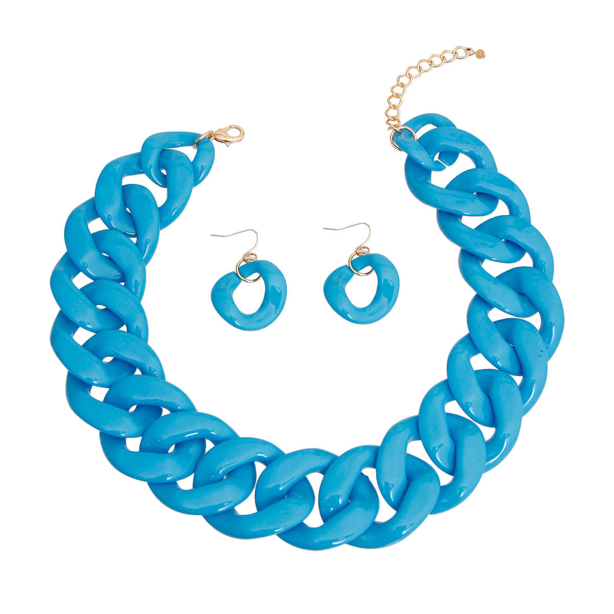 Bright Blue Link Necklace Set|18 inches - Premium Wholesale Jewelry from Pinktown - Just $17! Shop now at chiquestyles