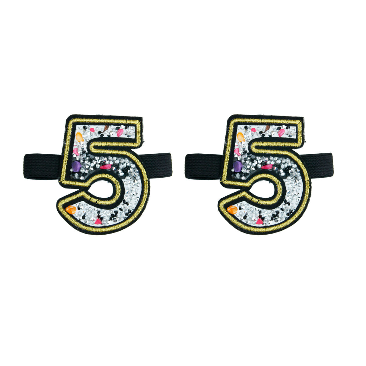 Pair of Rhinestone and Multi Color Stone Number 5 Shoe Bands|3 inches - Premium Wholesale Jewelry from Pinktown - Just $12! Shop now at chiquestyles