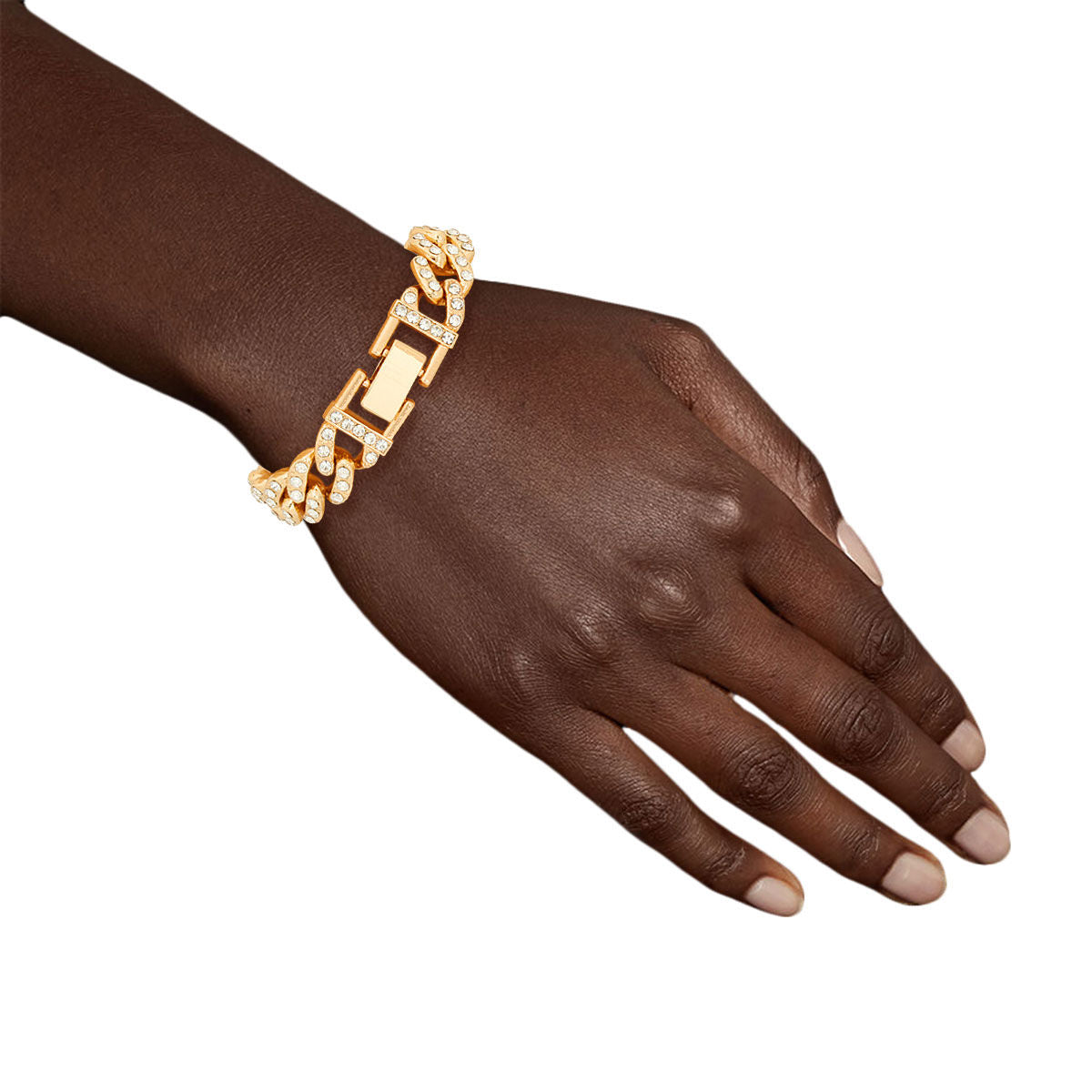 Iced Gold Cuban Chain Clasp Bracelet - Premium Wholesale Jewelry from Pinktown - Just $10! Shop now at chiquestyles