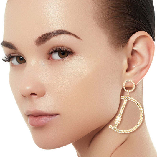 Gold Pave D Drop Earrings|2.25 inches - Premium Wholesale Jewelry from Pinktown - Just $11! Shop now at chiquestyles