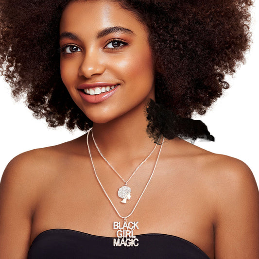 Silver Double Chain Black Girl Magic Necklace|16 inches - Premium Wholesale Jewelry from Pinktown - Just $15! Shop now at chiquestyles