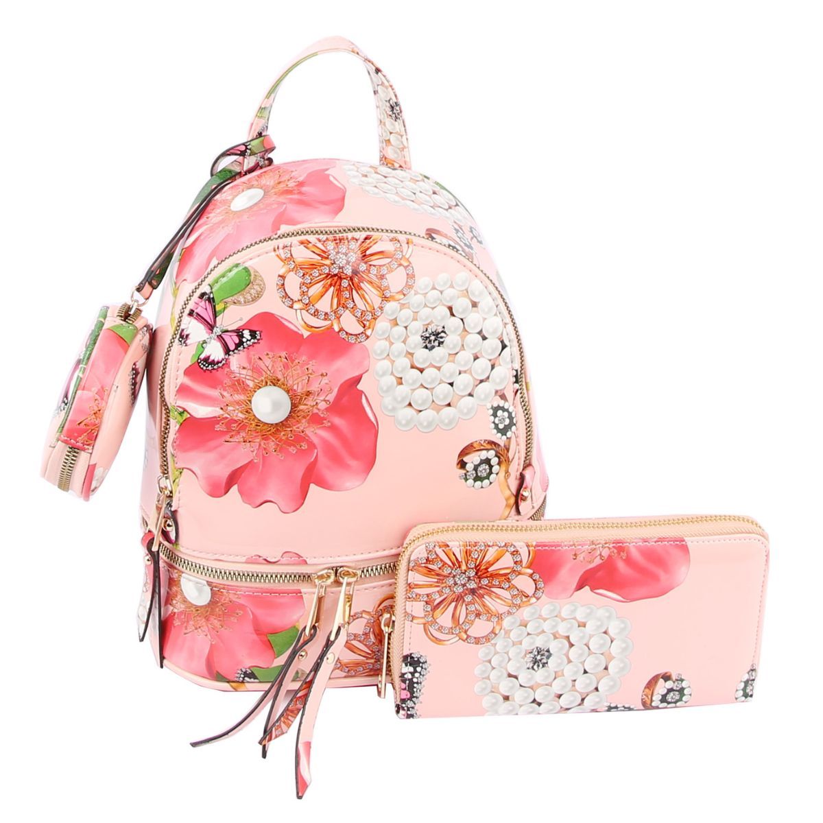Blush Floral Backpack Set - Premium Wholesale Fashion Accessories from Pinktown - Just $65! Shop now at chiquestyles