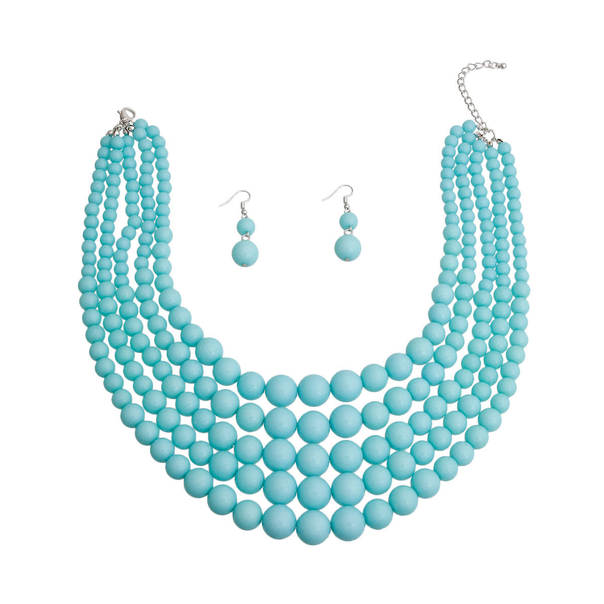 Sea Blue Bead 5 Strand Necklace|18 inches - Premium Wholesale Jewelry from Pinktown - Just $16! Shop now at chiquestyles