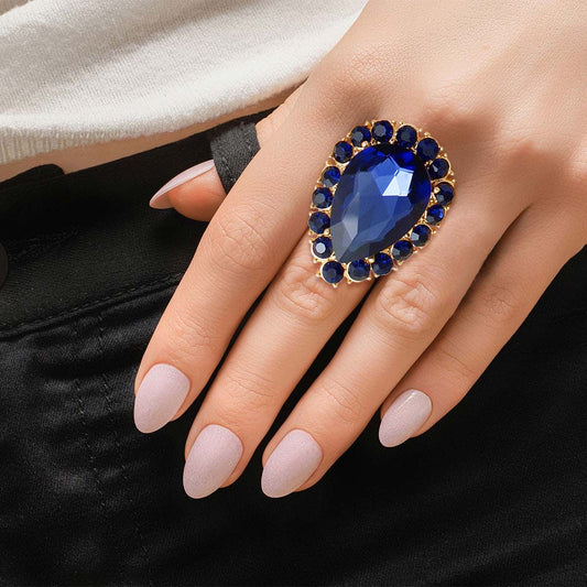 Navy Teardrop Cocktail Ring - Premium Wholesale Jewelry from Pinktown - Just $9! Shop now at chiquestyles