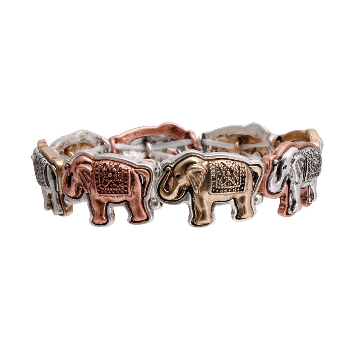 Mixed Metal Engraved Elephant Bracelet - Premium Wholesale Jewelry from Pinktown - Just $12! Shop now at chiquestyles