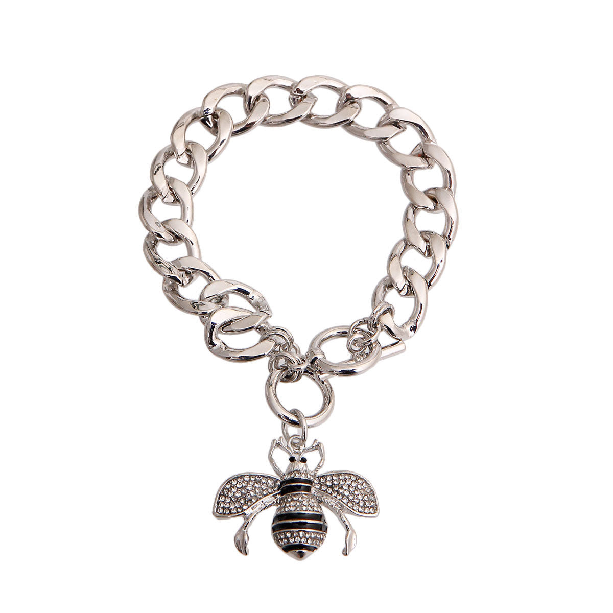 Silver Rhinestone Bee Toggle Bracelet - Premium Wholesale Jewelry from Pinktown - Just $11! Shop now at chiquestyles
