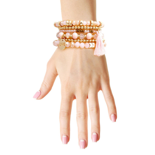 Light Brown Glass Love 6 Pcs Bracelets|Stretch to Fit - Premium Wholesale Jewelry from Pinktown - Just $13! Shop now at chiquestyles