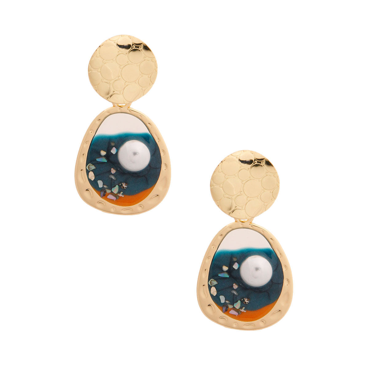 Gold and Blue Resin Oval Earrings|2.5 inches - Premium Wholesale Jewelry from Pinktown - Just $6! Shop now at chiquestyles