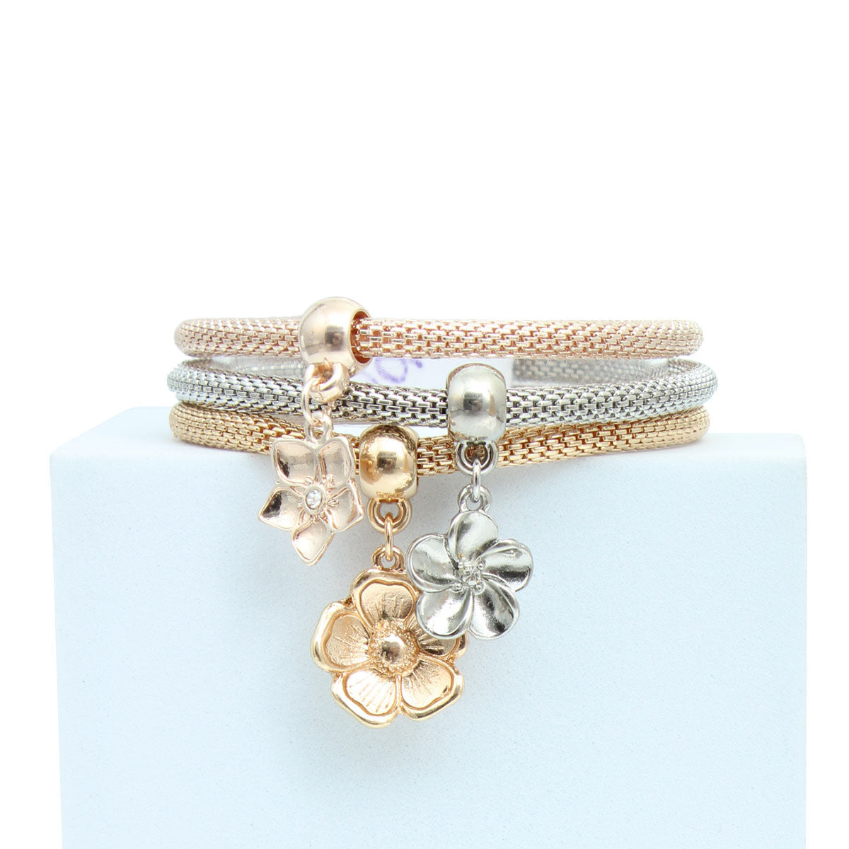 Mixed Mesh Flower Charm Bracelets - Premium Wholesale Jewelry from Pinktown - Just $10! Shop now at chiquestyles