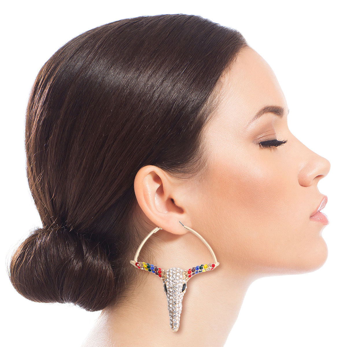 Rainbow Rhinestone Steer Hoops|3.25 inches - Premium Wholesale Jewelry from Pinktown - Just $15! Shop now at chiquestyles