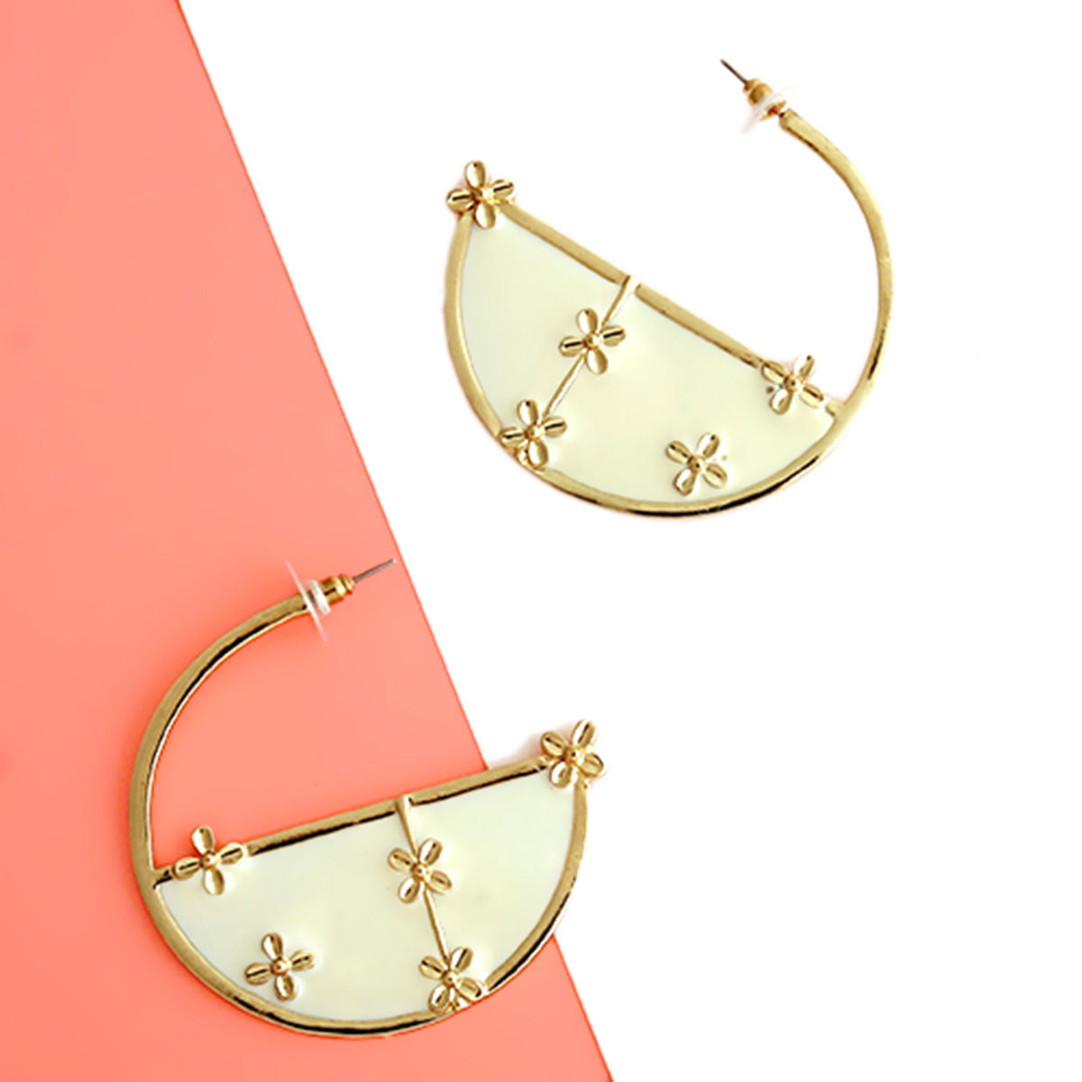 Gold and White Flower Hoops|2.45 inches - Premium Wholesale Jewelry from Pinktown - Just $6! Shop now at chiquestyles