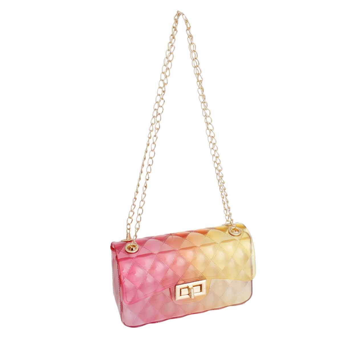 Yellow Pink Quilted Flap Mini Jelly Bag|6.75 x 3.5 x 2.5 inches - Premium Wholesale Fashion Accessories from Pinktown - Just $24! Shop now at chiquestyles