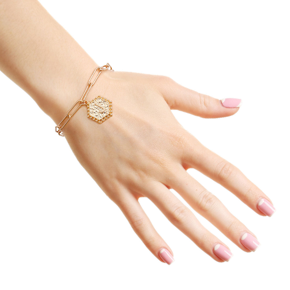 J Hexagon Initial Charm Bracelet - Premium Wholesale Jewelry from Pinktown - Just $8! Shop now at chiquestyles