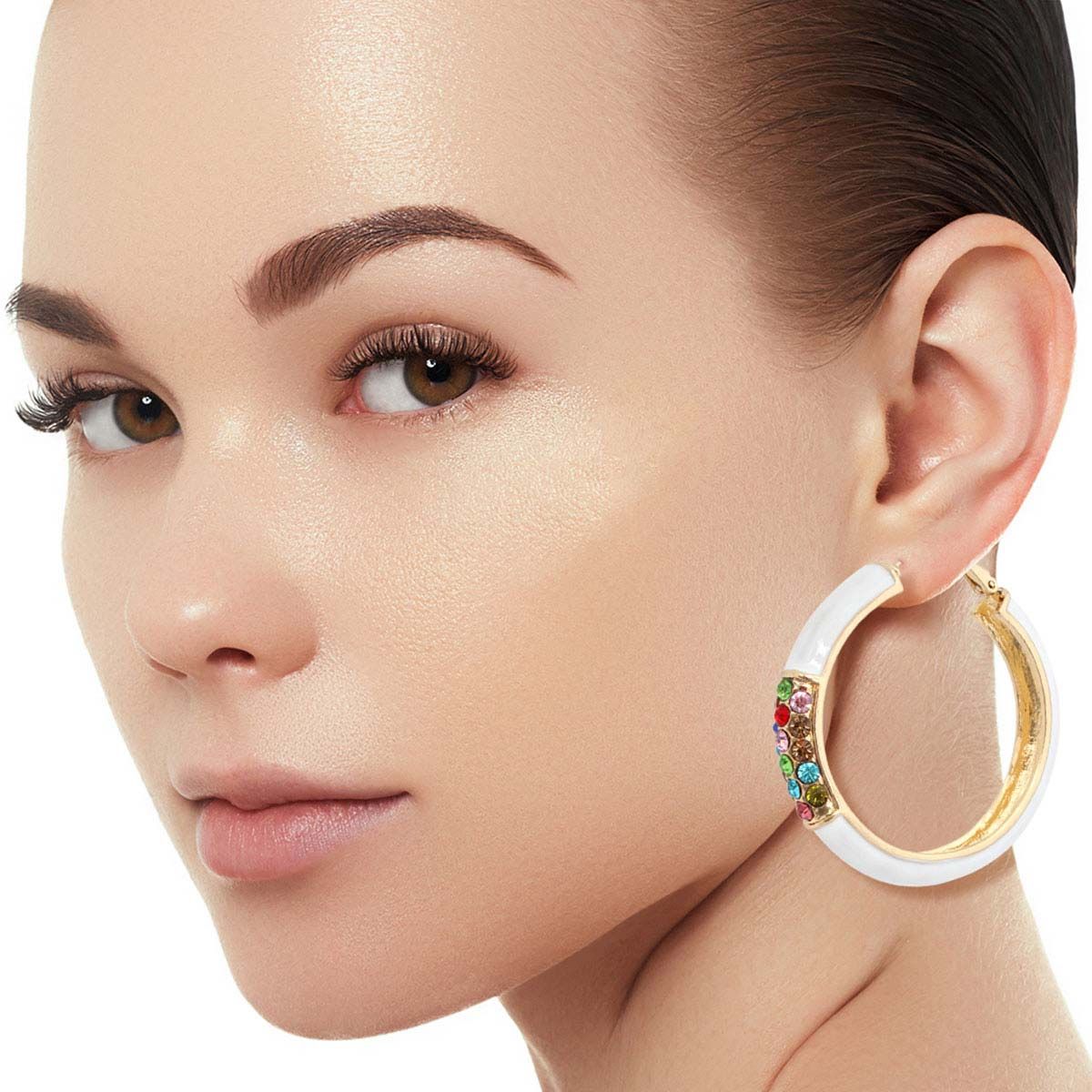 White and Gold Rhinestone Hoops - Premium Wholesale Jewelry from Pinktown - Just $12! Shop now at chiquestyles
