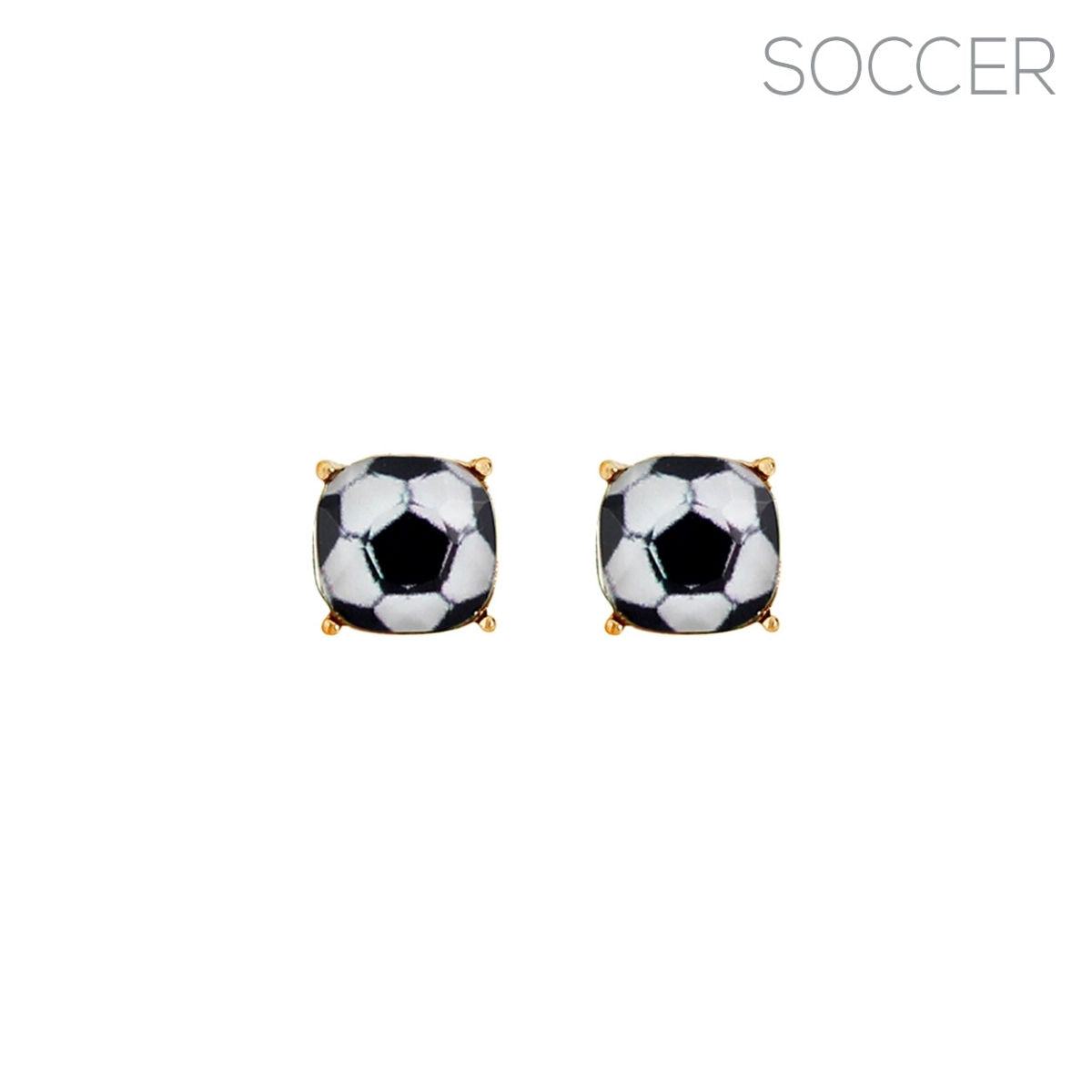 Gold Soccer Cushion Cut Studs|.47 inches - Premium Wholesale Jewelry from Pinktown - Just $6! Shop now at chiquestyles
