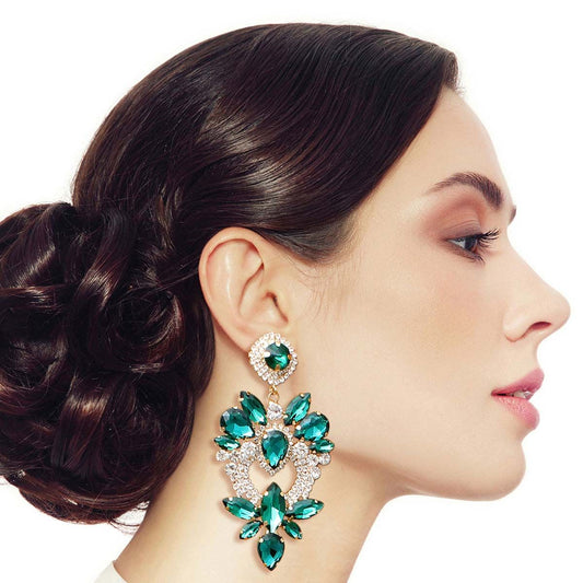 Green Glass Crystal Heart Earrings|3.5 inches - Premium Wholesale Jewelry from Pinktown - Just $19! Shop now at chiquestyles