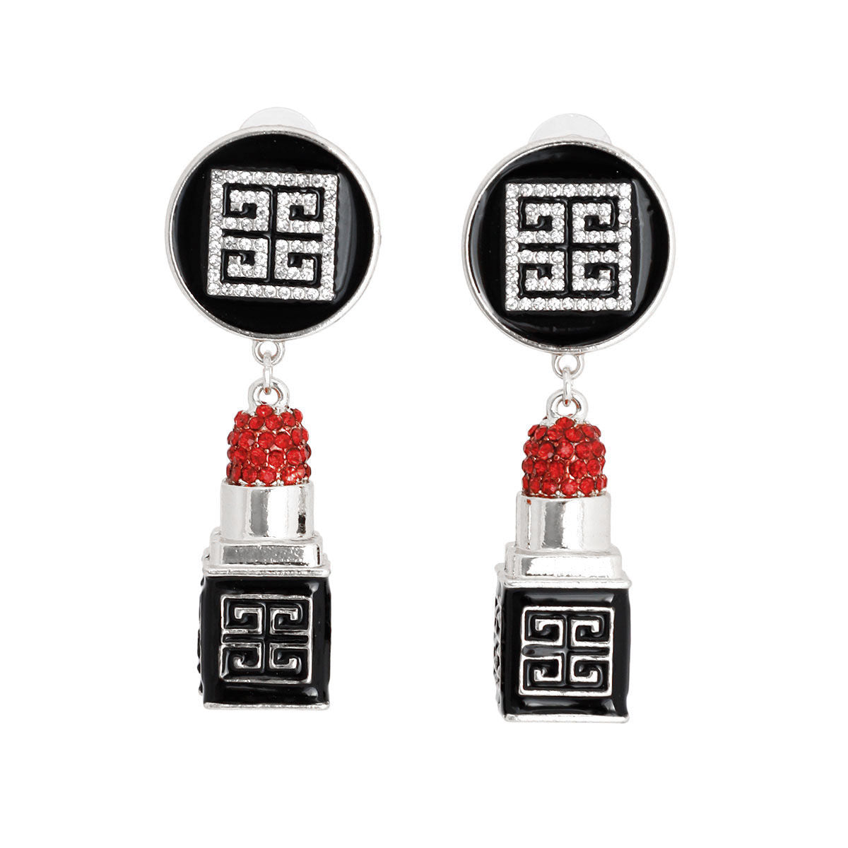 Silver Greek Key 3D Lipstick Charm Earrings - Premium Wholesale Jewelry from Pinktown - Just $17! Shop now at chiquestyles