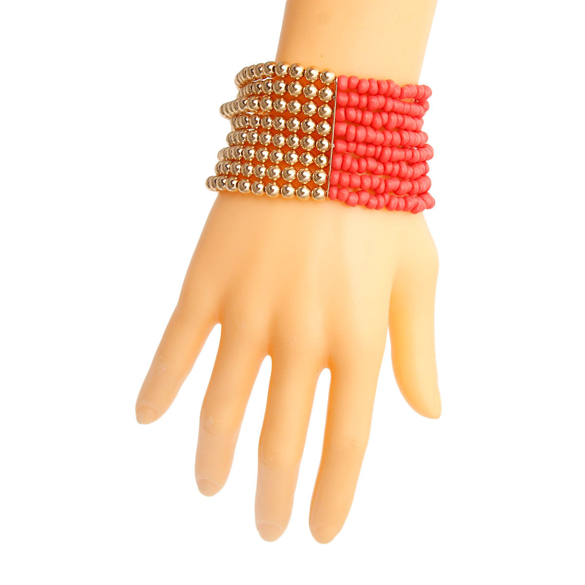 Coral and Gold Seed Bead Bracelet|Stretch To Fit - Premium Wholesale Jewelry from Pinktown - Just $9! Shop now at chiquestyles