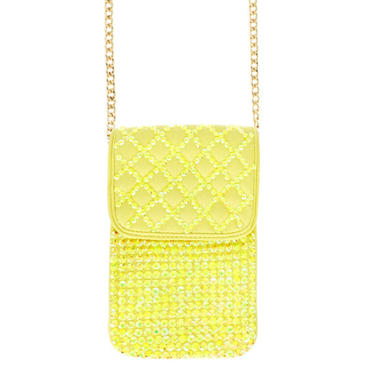 Yellow Quilted Rhinestone Cellphone Bag|7.25 x 5 x 1.5 inches - Premium Wholesale Fashion Accessories from Pinktown - Just $29! Shop now at chiquestyles