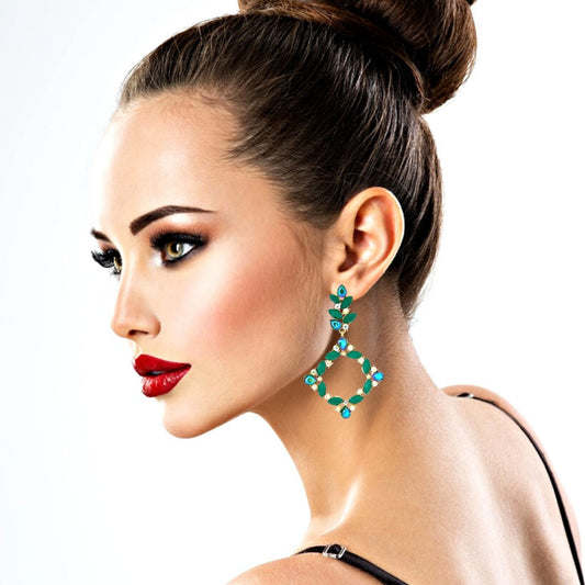 Green Diamond Drop Earrings|3.25 inches - Premium Wholesale Jewelry from Pinktown - Just $10! Shop now at chiquestyles